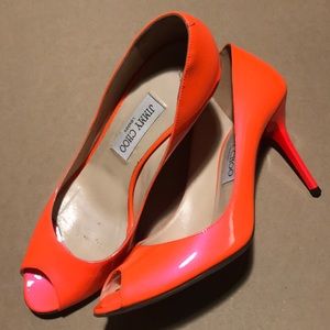 Jimmy Choo Neon orange peep toe Stilettos